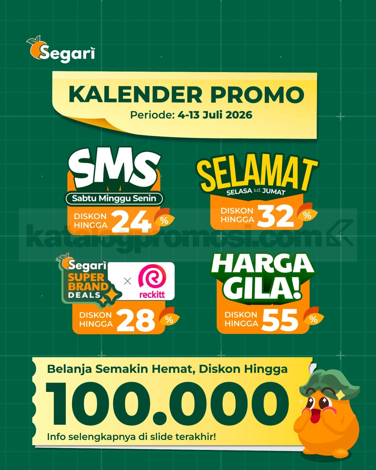 Promo Segari Kalender Promo Diskon hingga 55% Promo Segari Kalender Promo Diskon hingga 55% dengan promo harian dan potongan pembayaran hingga Rp. 100.000.