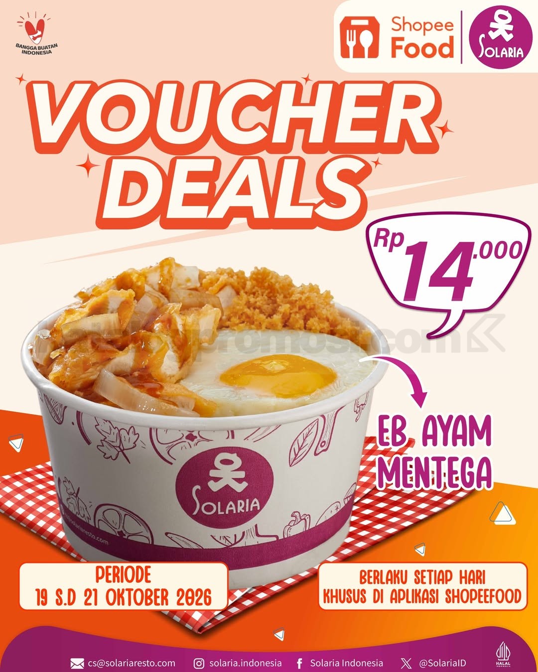 Promo Solaria Voucher Deals Express Bowl Ayam Mentega Rp14.000 Promo Solaria Voucher Deals Express Bowl Ayam Mentega Rp14.000 melalui aplikasi ShopeeFood