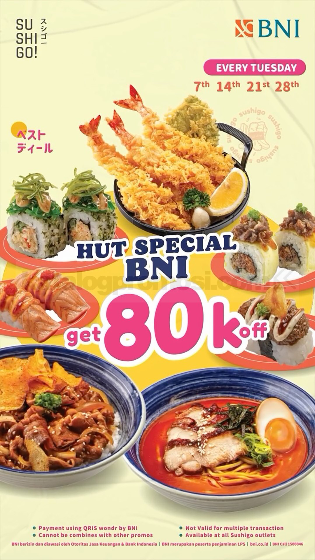 Promo Sushi Go HUT Special BNI Diskon Rp. 80.000 Promo Sushi Go HUT Special BNI Diskon Rp. 80.000