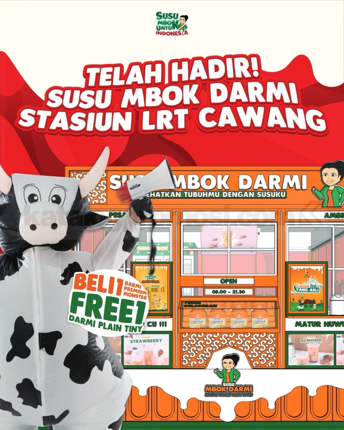 Promo Susu Mbok Darmi Opening Beli 1 Gratis 1 Darmi Promo Susu Mbok Darmi Opening beli 1 Darmi Premium Monster gratis 1 Darmi Plain Tiny di Stasiun LRT Cawang
