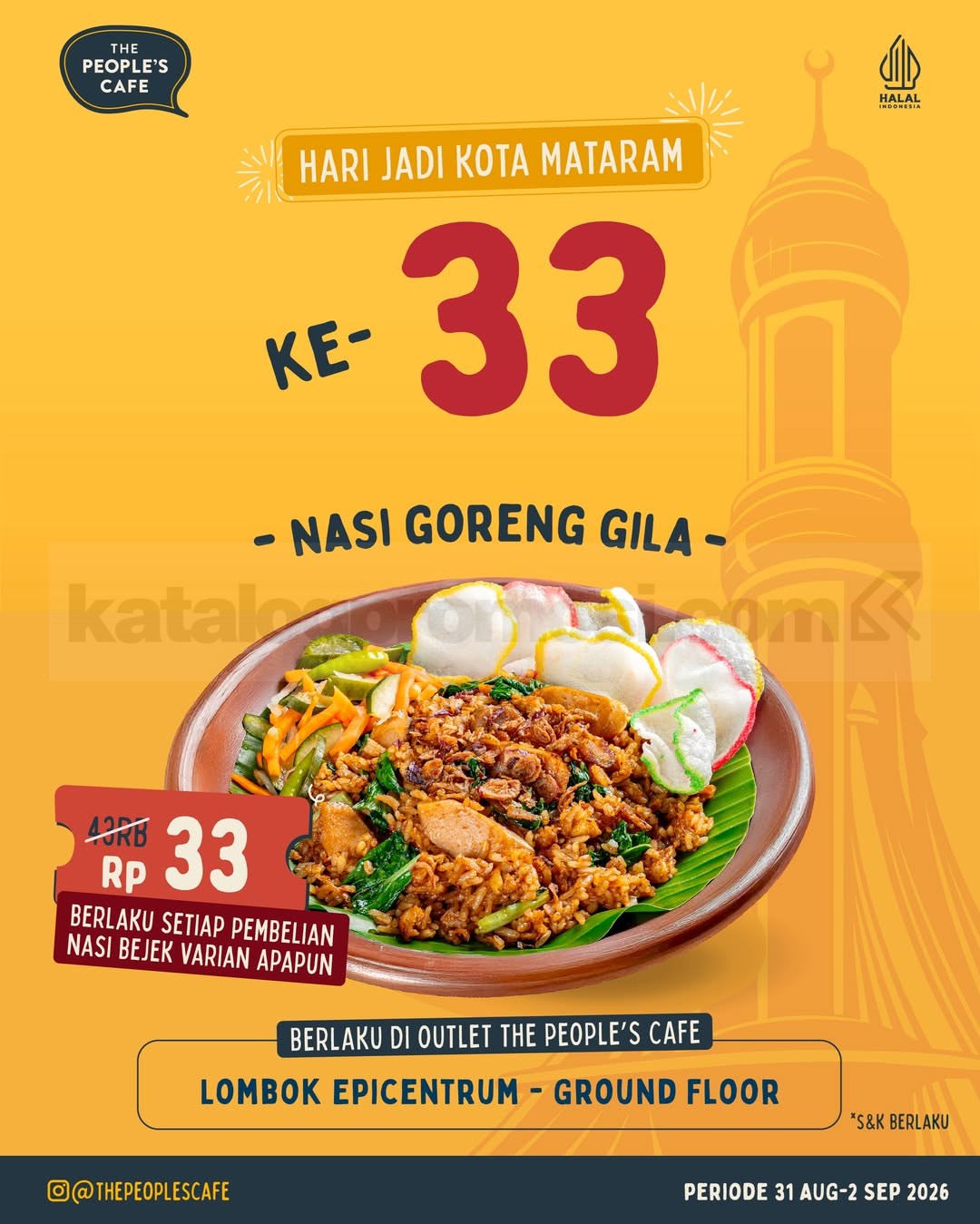 Promo The People’s Cafe Nasi Goreng Gila Rp33 Promo The People’s Cafe Nasi Goreng Gila Rp33 untuk warga Lombok 31 Agustus–2 September 2026
