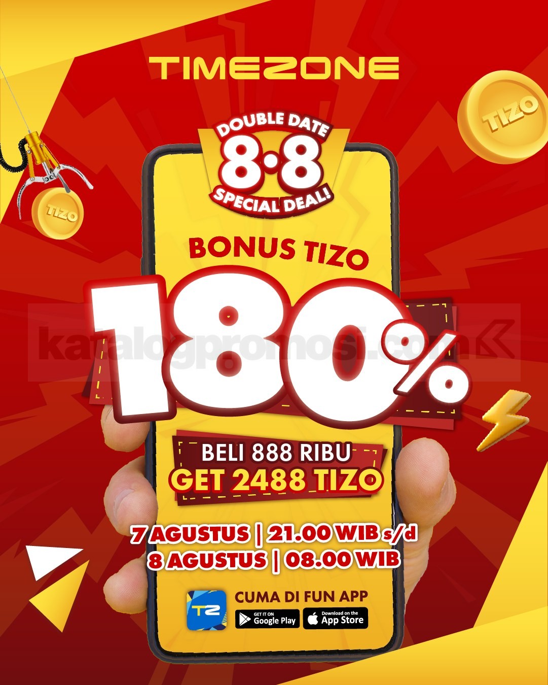 Promo Timezone 8.8 Bonus Tizo Hingga 180% Promo Timezone 8.8 Bonus Tizo Hingga 180% melalui Fun App dengan Flash Sale isi ulang Tizo.