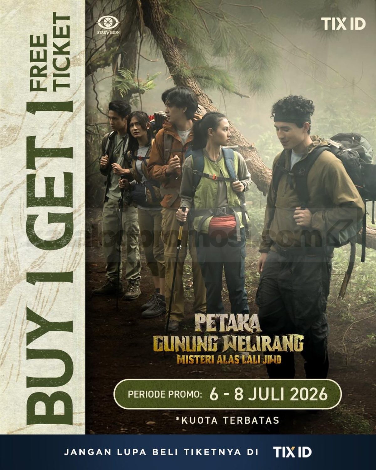 Promo TIX ID Beli 1 Gratis 1 Tiket Petaka Gunung Welirang Promo TIX ID Beli 1 Gratis 1 Tiket Petaka Gunung Welirang berlaku 6–8 Juli 2026 melalui aplikasi TIX ID.