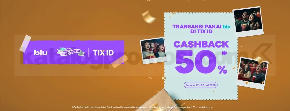 Promo TIX ID Cashback 50% Pakai blu by BCA Promo TIX ID Cashback 50% Pakai blu by BCA hingga Rp. 50.000 untuk pembelian tiket bioskop di aplikasi TIX ID.