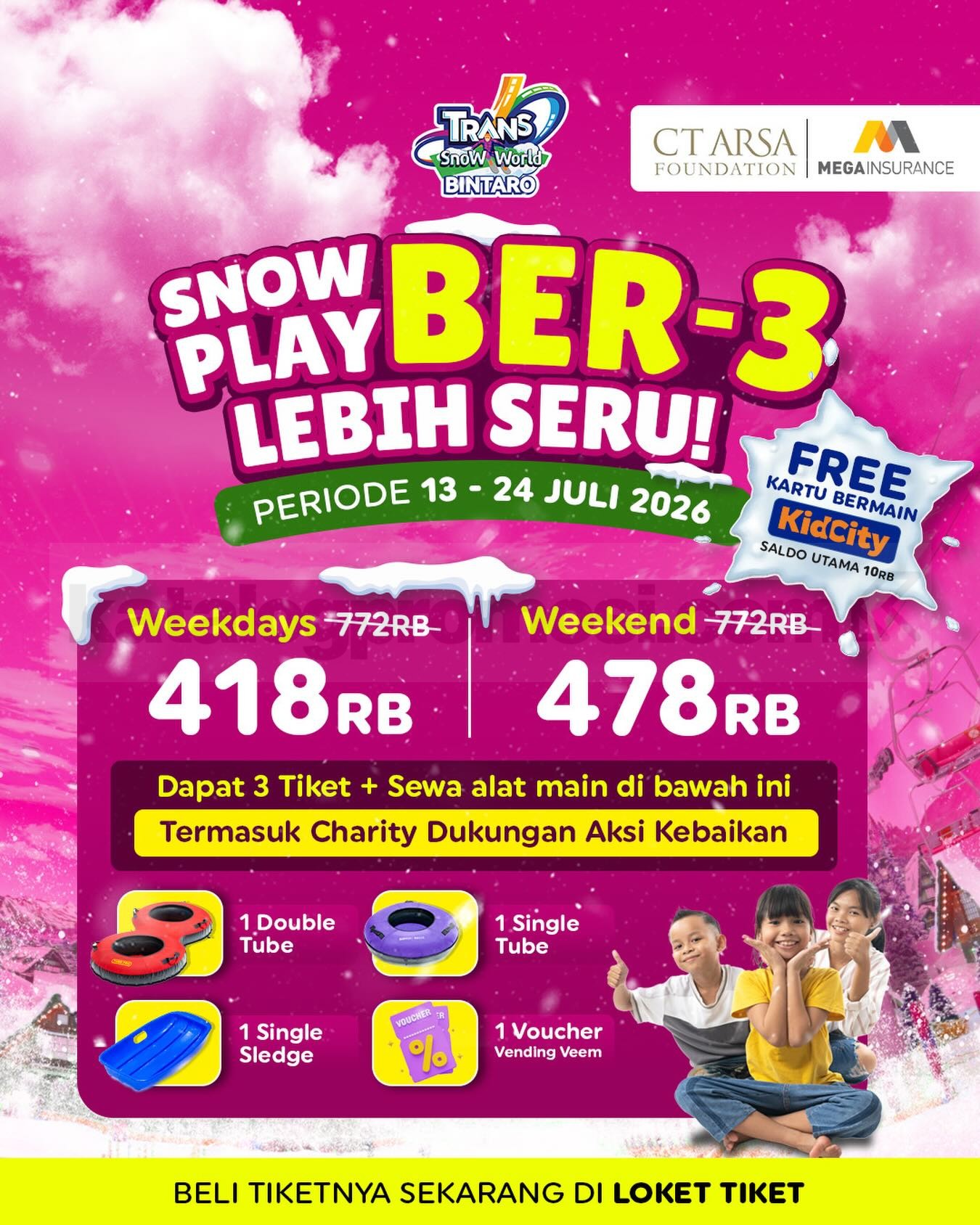 Promo Trans Snow World Bintaro Snow Play Ber-3 Mulai Rp. 418.000 Promo Trans Snow World Bintaro Snow Play Ber-3 Mulai Rp. 418.000 dengan 3 tiket bermain salju dan bonus menarik
