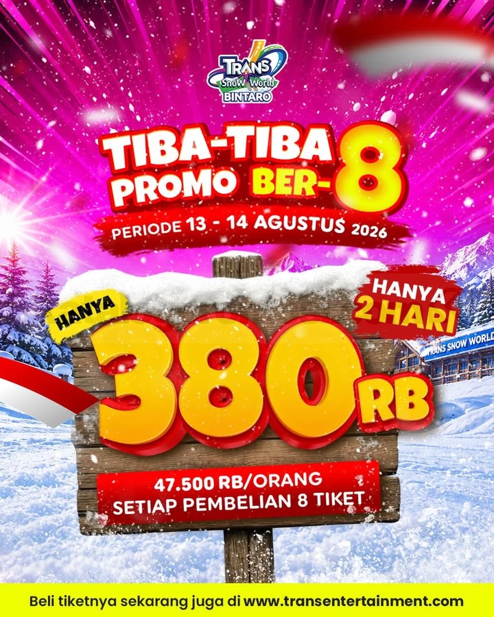 Promo Trans Snow World Bintaro Tiket Ber-8 Rp380.000 Promo Trans Snow World Bintaro Tiket Ber-8 Rp380.000 dengan Kereta Gantung dan Spinning Tire