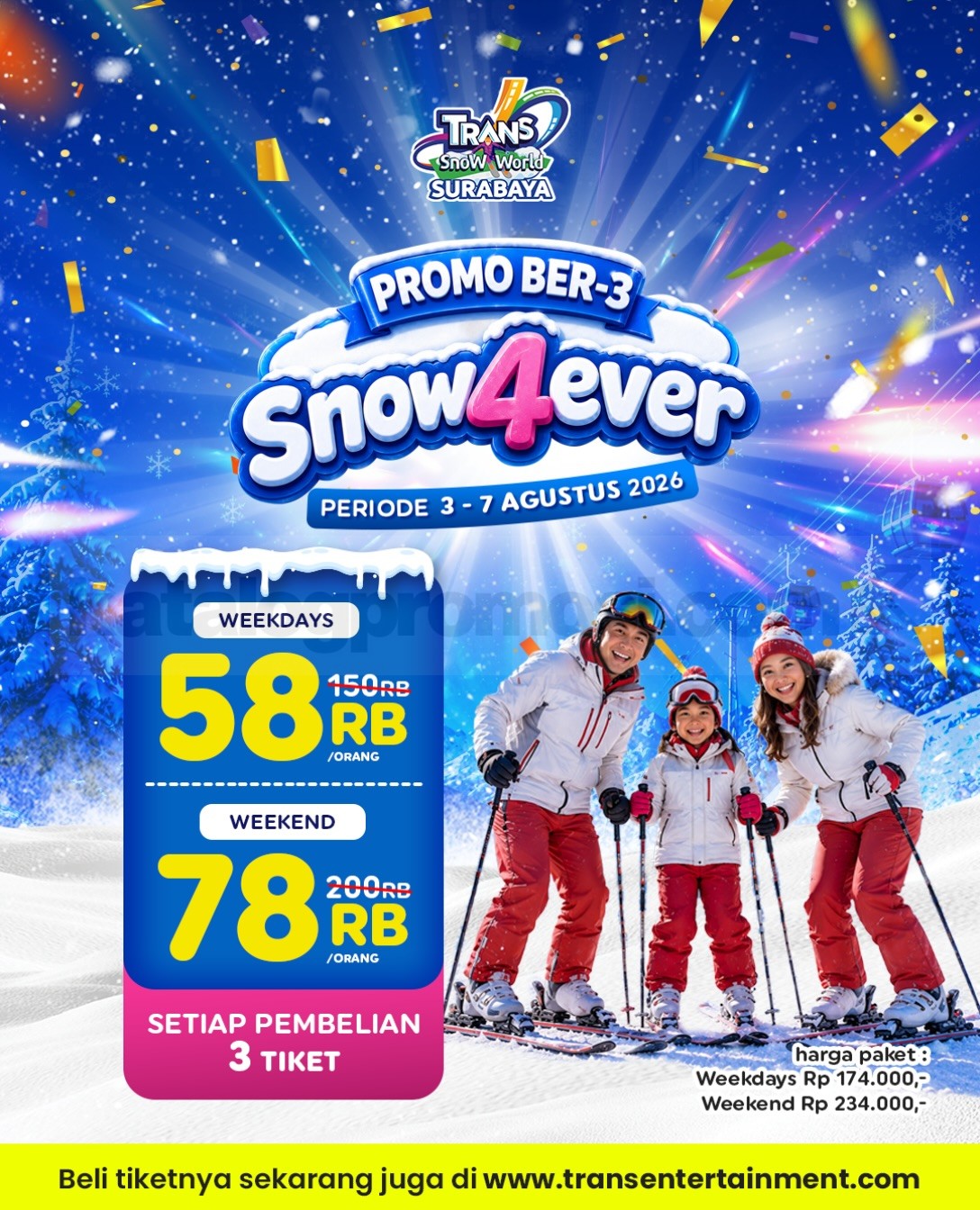 Promo Trans Snow World Surabaya Ber-3 Lebih Hemat Mulai Rp58rb Promo Trans Snow World Surabaya Ber-3 Lebih Hemat Mulai Rp58rb dengan pembelian 3 tiket.