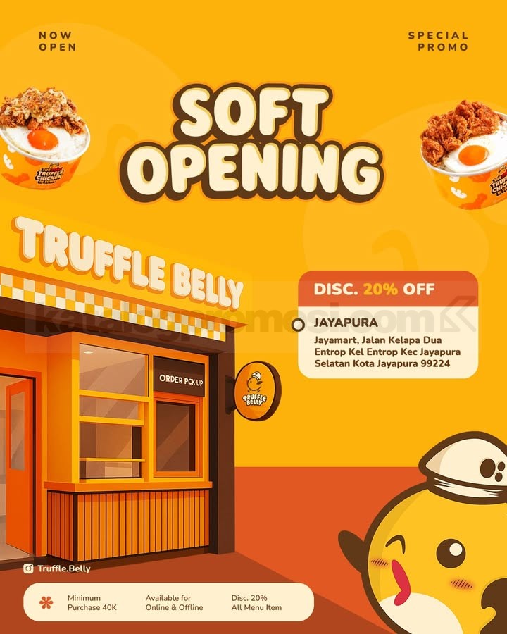 Promo Truffle Belly Soft Opening Diskon 20% Semua Menu Promo Truffle Belly Soft Opening diskon 20% semua menu di Jayapura