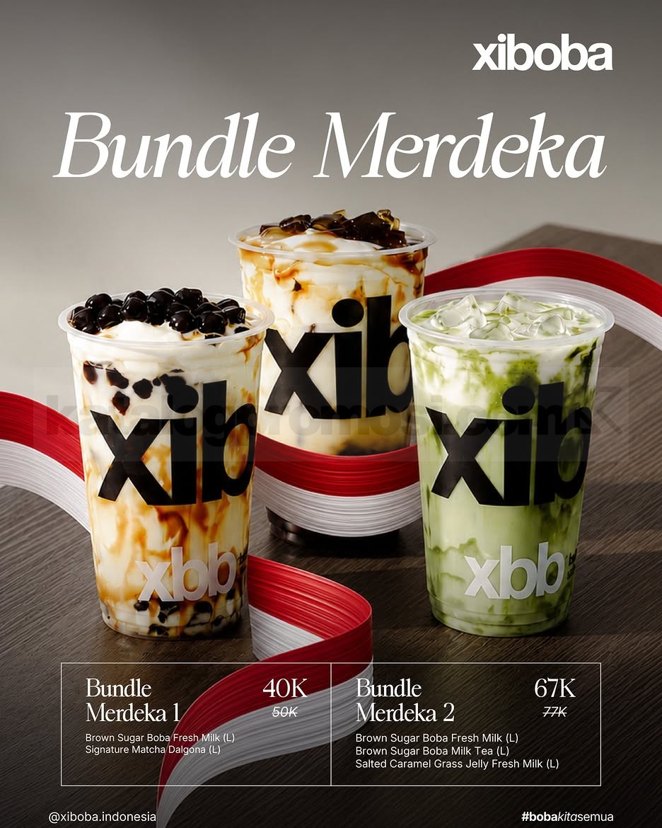 Promo Xiboba Bundle Merdeka Mulai Rp. 40.000 Promo Xiboba Bundle Merdeka Mulai Rp. 40.000 dengan pilihan paket minuman selama Agustus 2026.