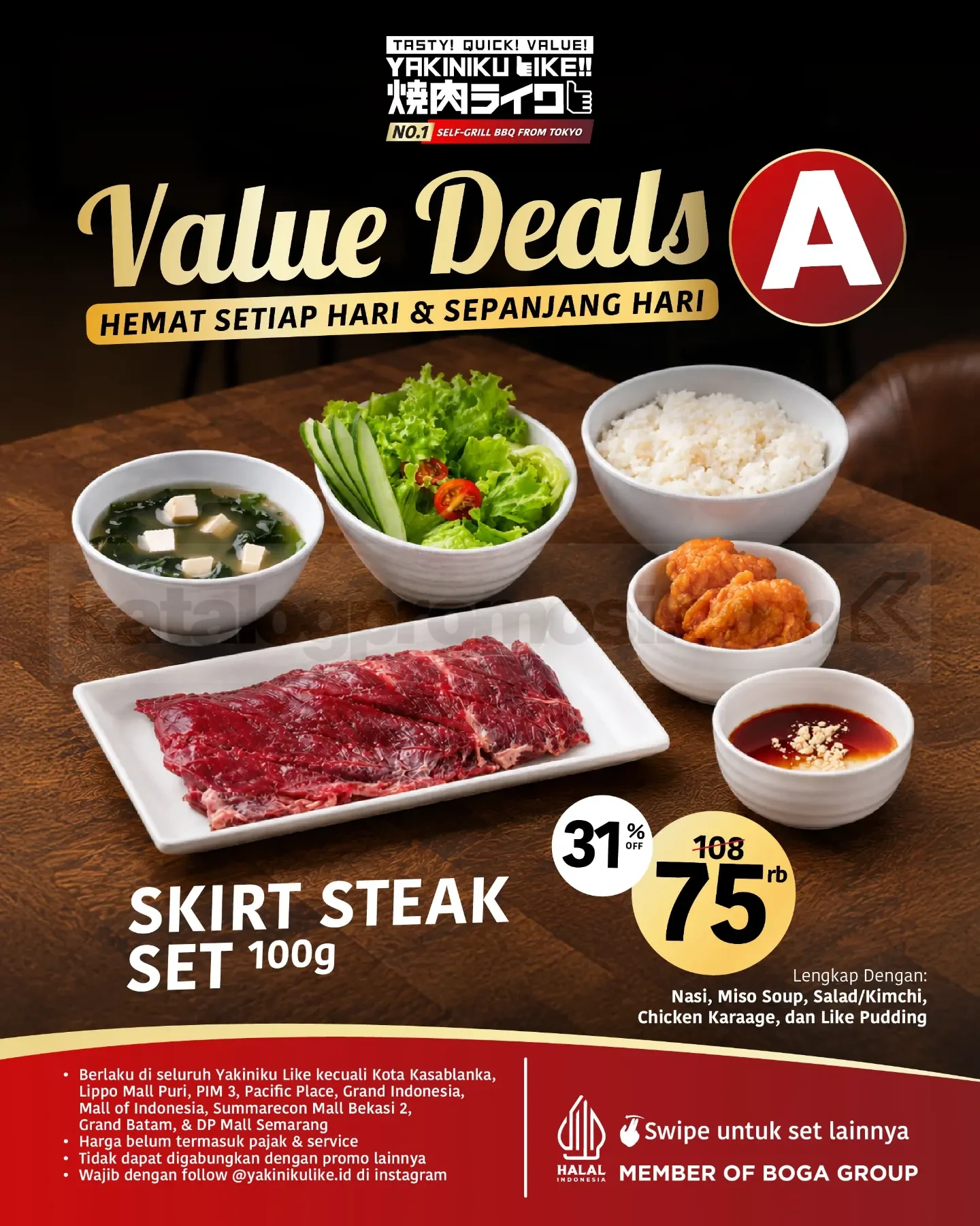 Promo Yakiniku Like Value Deals Mulai Rp75.000 Promo Yakiniku Like Value Deals mulai Rp75.000 dengan pilihan set yakiniku lengkap