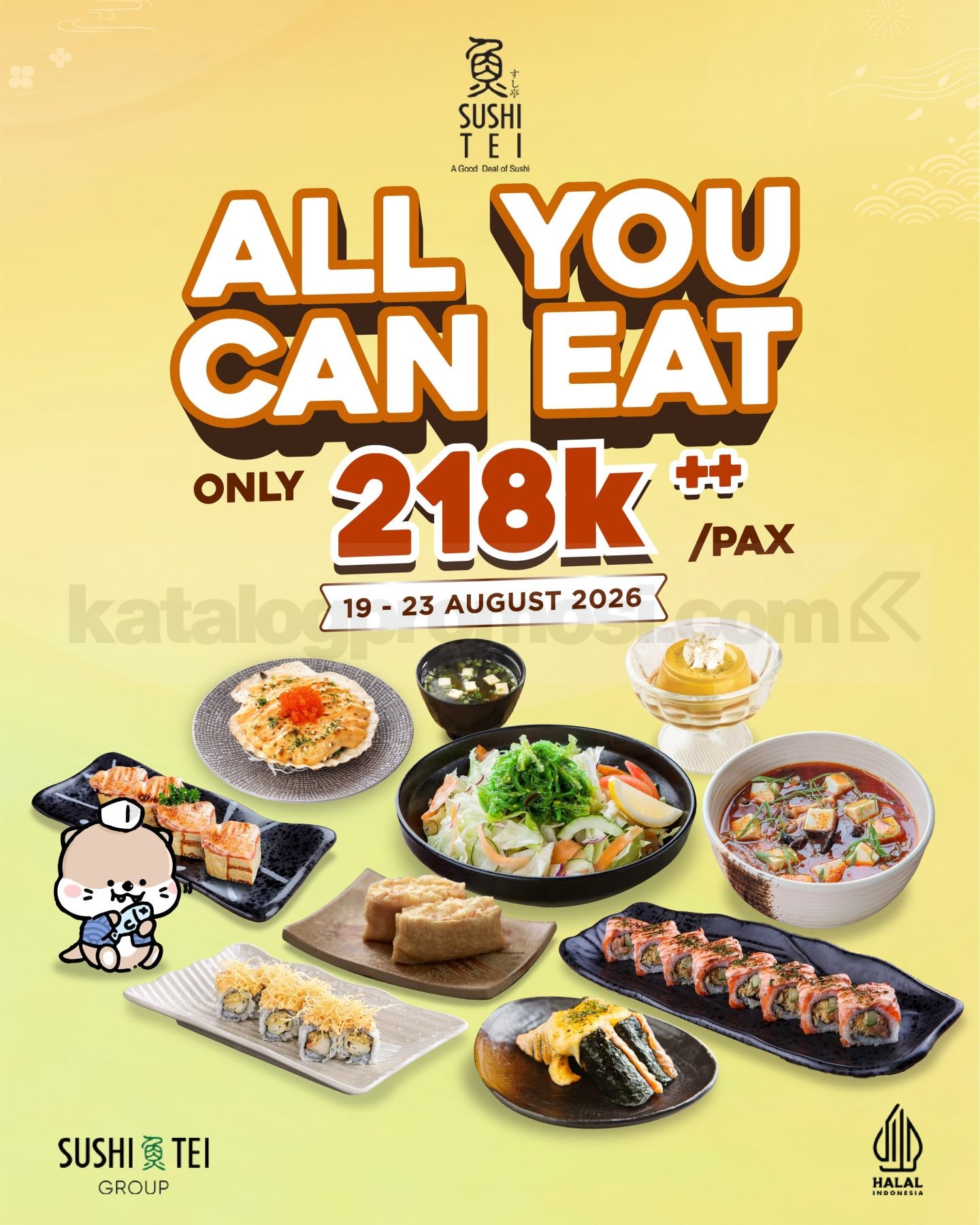 Promo Sushi Tei Medan AYCE Sushi Cuma Rp. 218.000++ Promo Sushi Tei Medan AYCE Sushi Cuma Rp. 218.000++ di Lippo Plaza Medan 19–23 Agustus 2026
