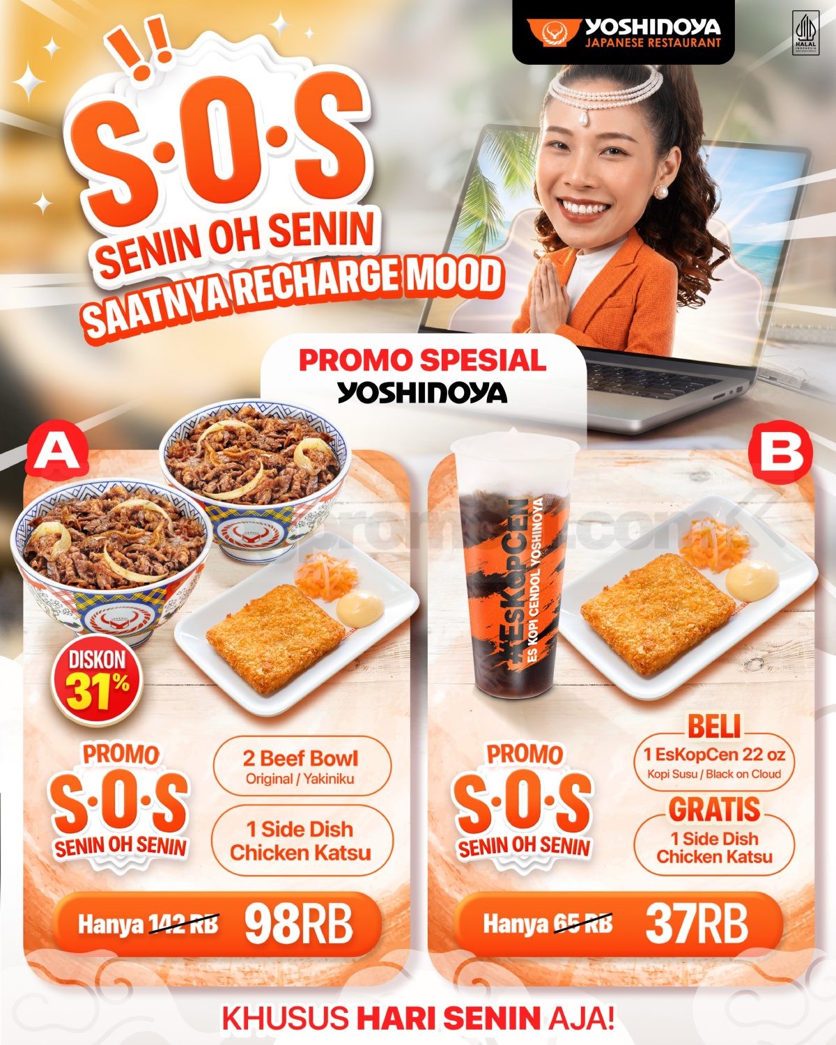 Promo Yoshinoya S.O.S Senin Oh Senin Mulai Rp37.000 Promo Yoshinoya S.O.S Senin Oh Senin mulai Rp. 37.000 dengan Paket Hemat dan Buy 1 Get 1.