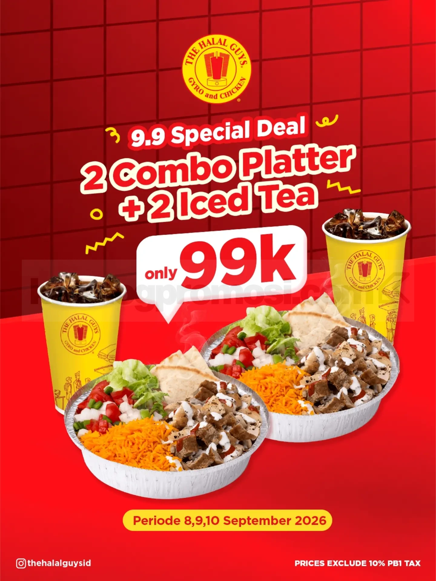 Promo The Halal Guys 9.9 2 Combo Platter Rp99.000 Promo The Halal Guys 9.9 2 Regular Combo Platter dan 2 Ice Tea Rp99.000