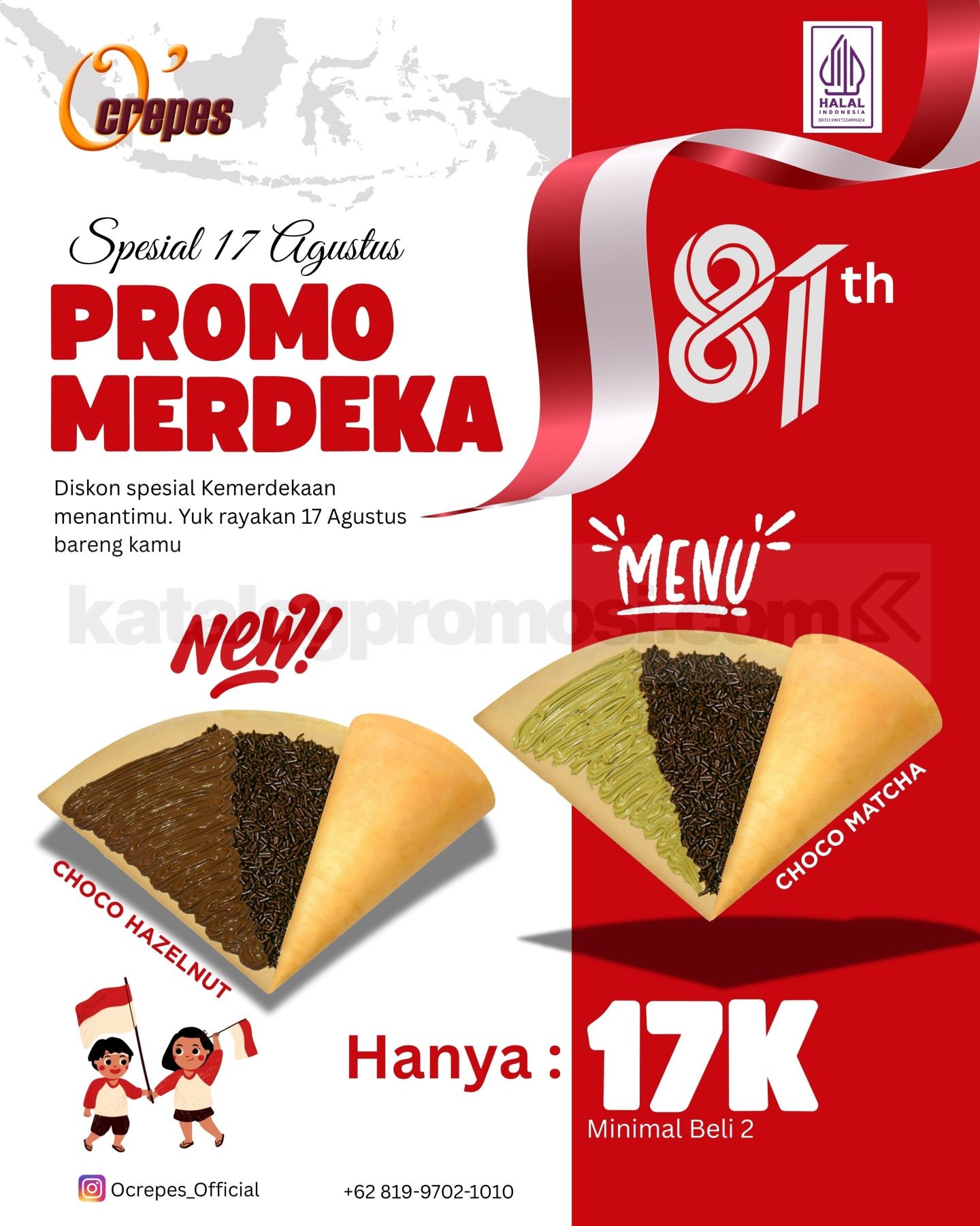 Promo O'Crepes Merdeka Choco Hazelnut & Matcha Rp. 17.000 Promo O'Crepes Merdeka Choco Hazelnut dan Choco Matcha Rp. 17.000 minimal beli 2 di Plaza Blok M