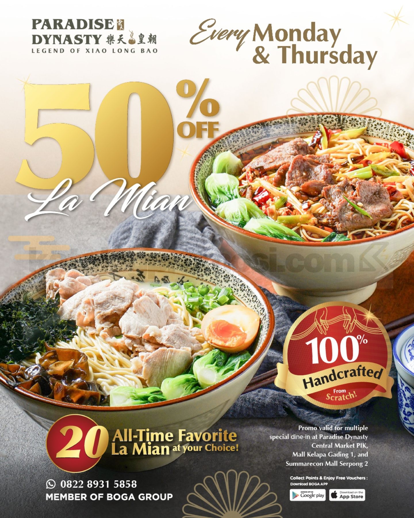 Promo Paradise Dynasty La Mian Diskon 50% Promo Paradise Dynasty La Mian Diskon 50% setiap Senin dan Kamis di outlet Jakarta dan Tangerang
