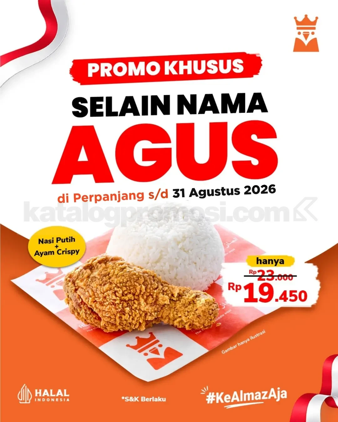 Promo Almaz Fried Chicken Paket Manis Rp. 19.450 Selain Nama Agus Promo Almaz Fried Chicken Paket Manis Rp. 19.450 berisi Nasi Putih dan Ayam Crispy