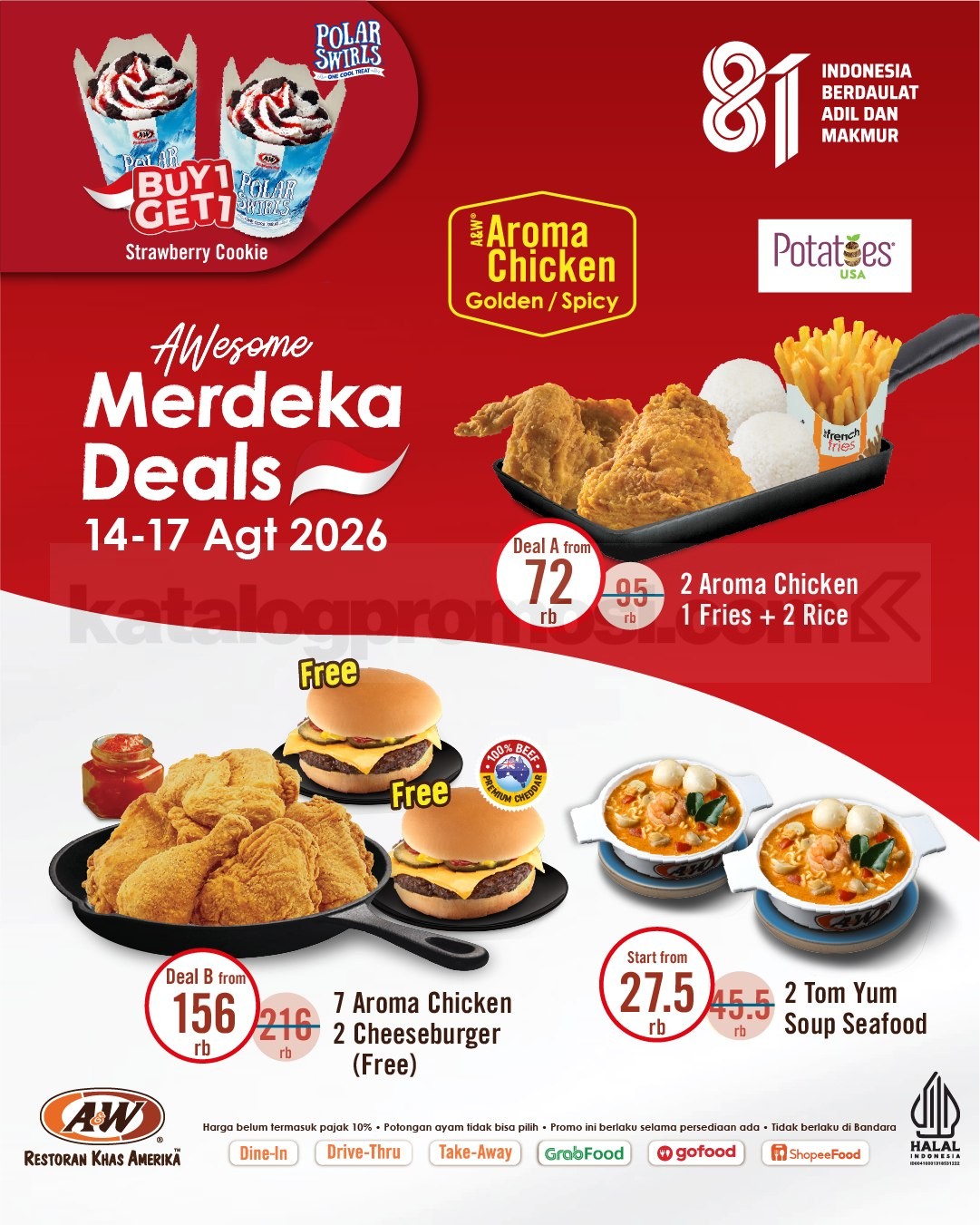 Promo A&W Merdeka Deals Paket Mulai Rp27.500 Promo A&W Merdeka Deals Paket Mulai Rp27.500 dengan pilihan menu dan paket spesial