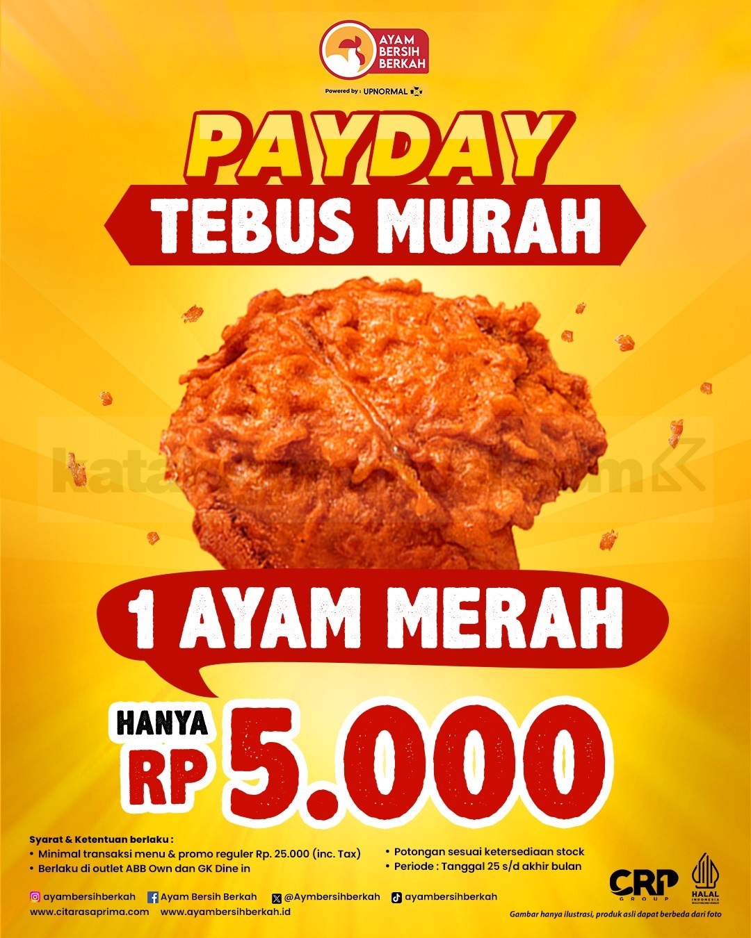 Promo Ayam Bersih Berkah Payday Ayam Merah Rp5.000 Promo Ayam Bersih Berkah Payday Ayam Merah Rp5.000 dengan minimal transaksi Rp25.000