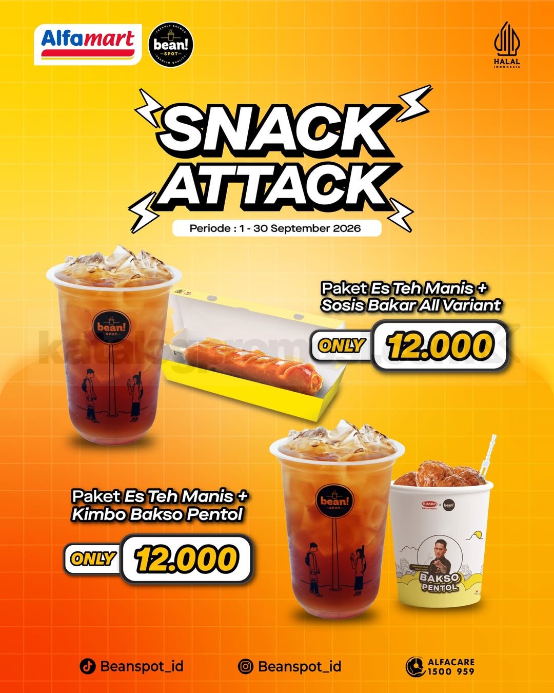 Promo Bean Spot Snack Attack Paket Hemat Rp12.000 Promo Bean Spot Snack Attack Paket Hemat Rp12.000 dengan Es Teh Manis dan pilihan camilan