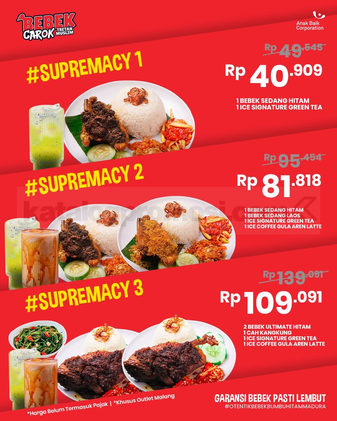 Promo Bebek Carok Paket Supremacy Mulai Rp40.909