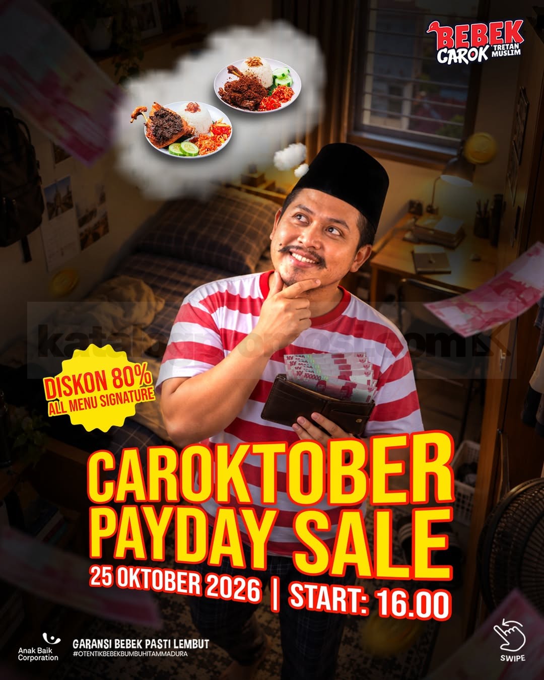 Promo Bebek Carok Payday Sale Diskon 80% Semua Menu Signature Promo Bebek Carok Payday Sale Diskon 80% Semua Menu Signature pada 25 Oktober 2026 mulai pukul 16.00 WIB.