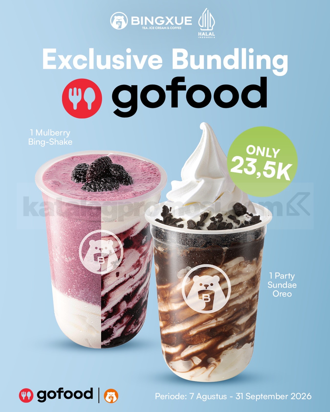 Promo BINGXUE GoFood Exclusive Bundling Rp. 23.500 Promo BINGXUE GoFood Exclusive Bundling Rp. 23.500 dengan Mulberry Bing-Shake dan Party Sundae Oreo