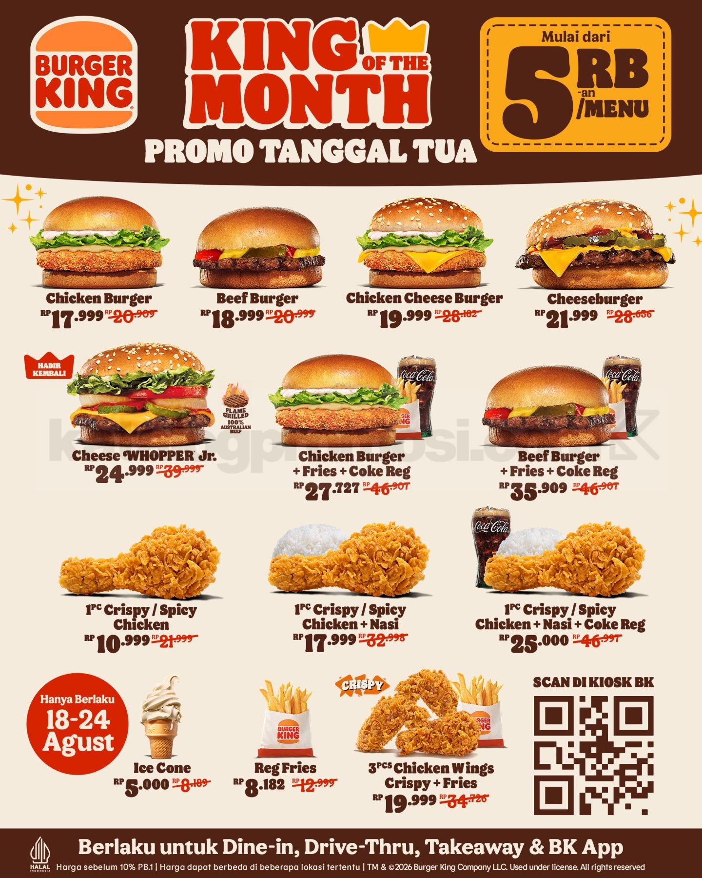 Promo Burger King Tanggal Tua King of The Month Mulai Rp5.000 Promo Burger King Tanggal Tua King of The Month Mulai Rp5.000 dengan pilihan menu Burger King