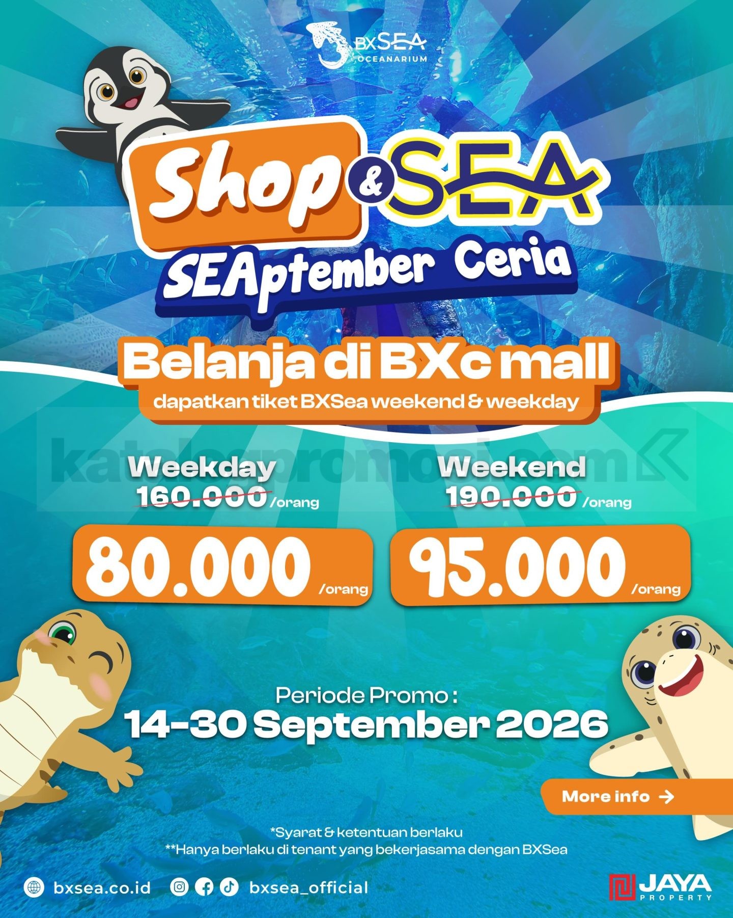Promo BXSea Shop & Sea Tiket Masuk Mulai Rp80.000 Promo BXSea Shop & Sea tiket masuk mulai Rp80.000 dengan belanja minimal Rp250.000 di tenant BXc Mall