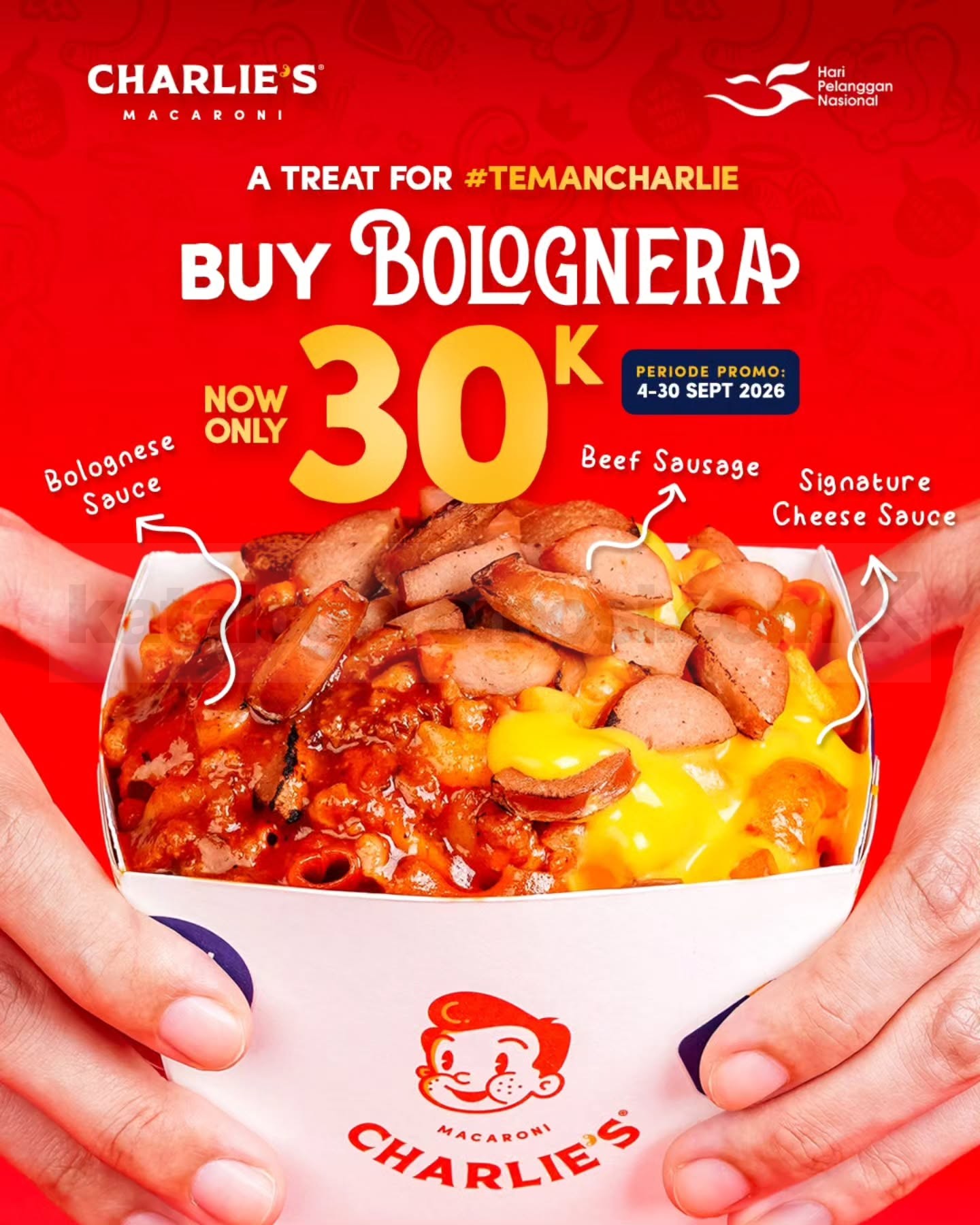 Promo Charlie's Macaroni Hari Pelanggan Bolognera Rp. 30.000