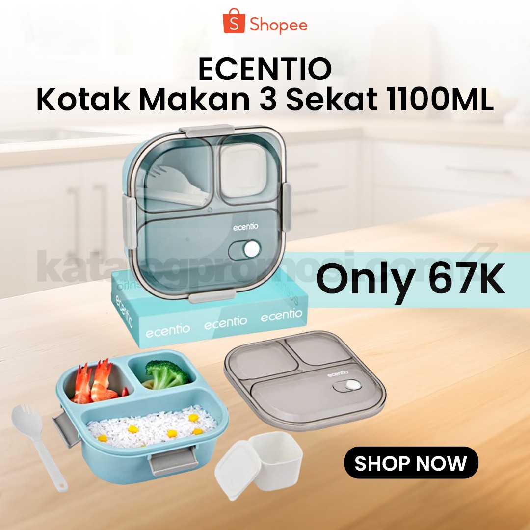 Promo ecentio Kotak Makan 3 Sekat 1100 mL Rp67.000 Promo ecentio Kotak Makan 3 Sekat 1100 mL Rp67.000 dengan bonus sup bowl dan sendok