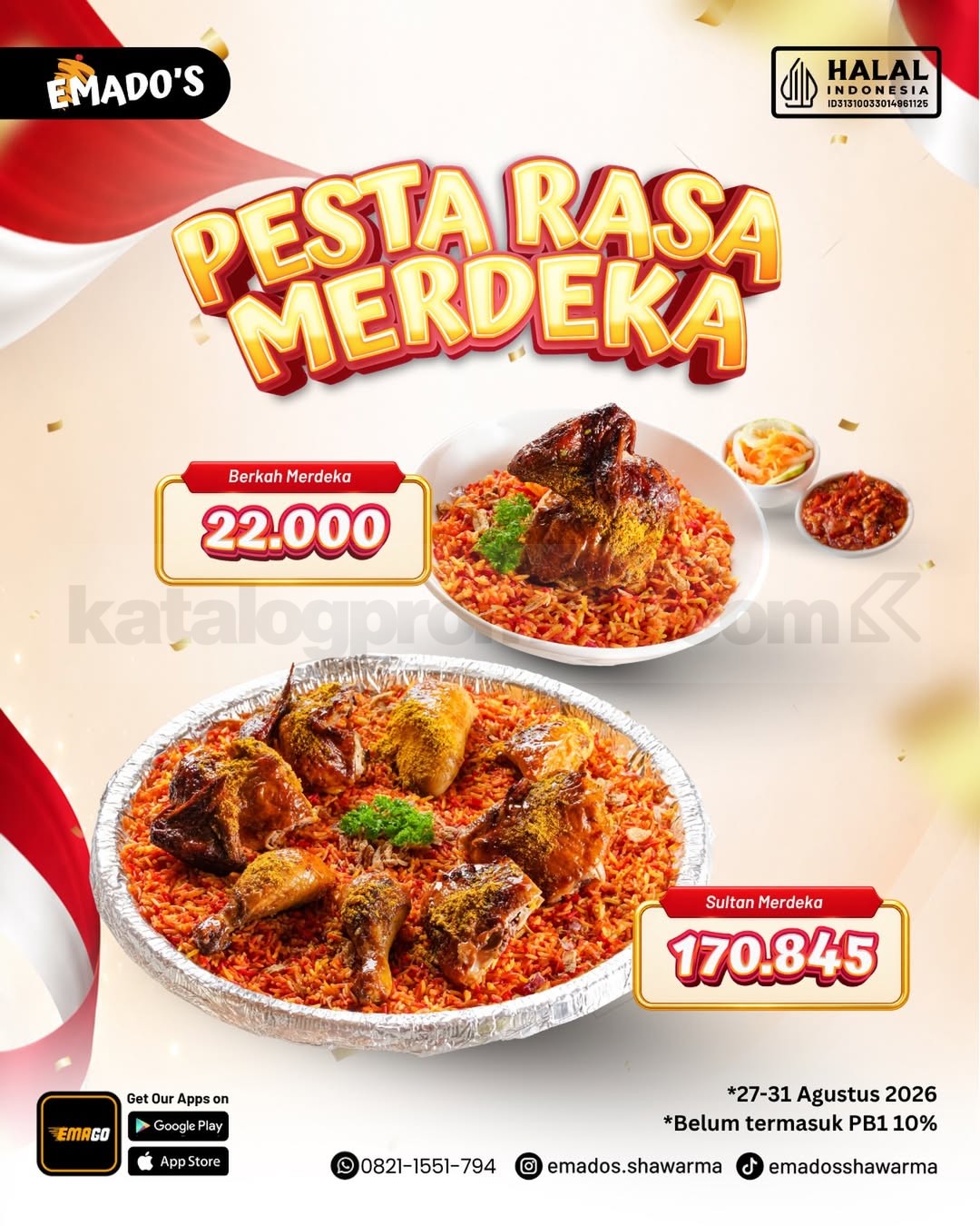 Promo Emado's Pesta Rasa Merdeka Paket Mulai Rp22.000 Promo Emado's Pesta Rasa Merdeka paket mulai Rp22.000 untuk makan personal dan rame-rame