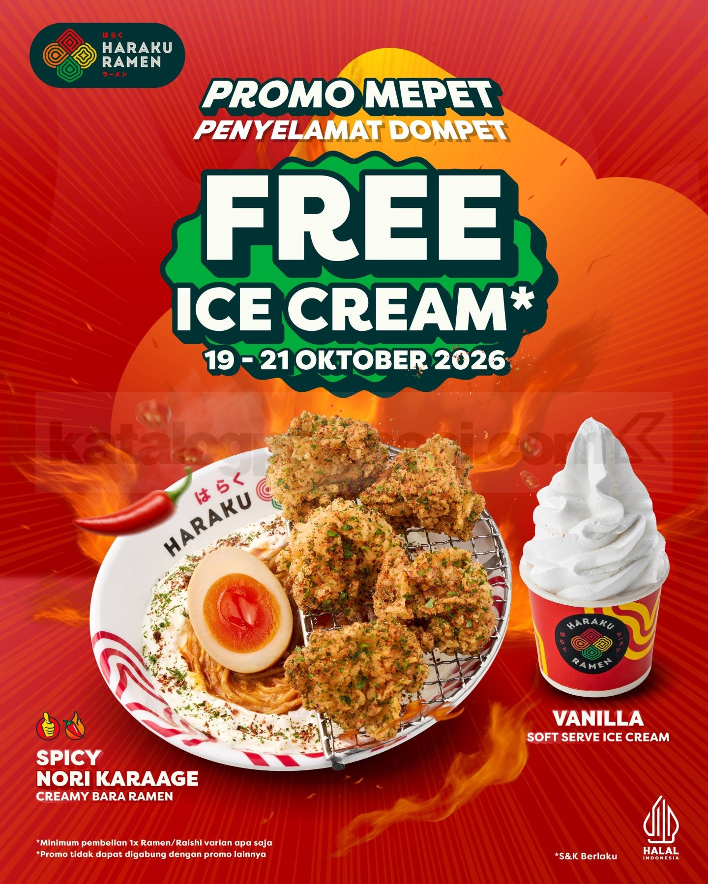 Promo Haraku Ramen MEPET Gratis Ice Cream Promo Haraku Ramen MEPET Gratis Ice Cream dengan bonus Vanilla Soft Serve untuk pembelian ramen atau raishi