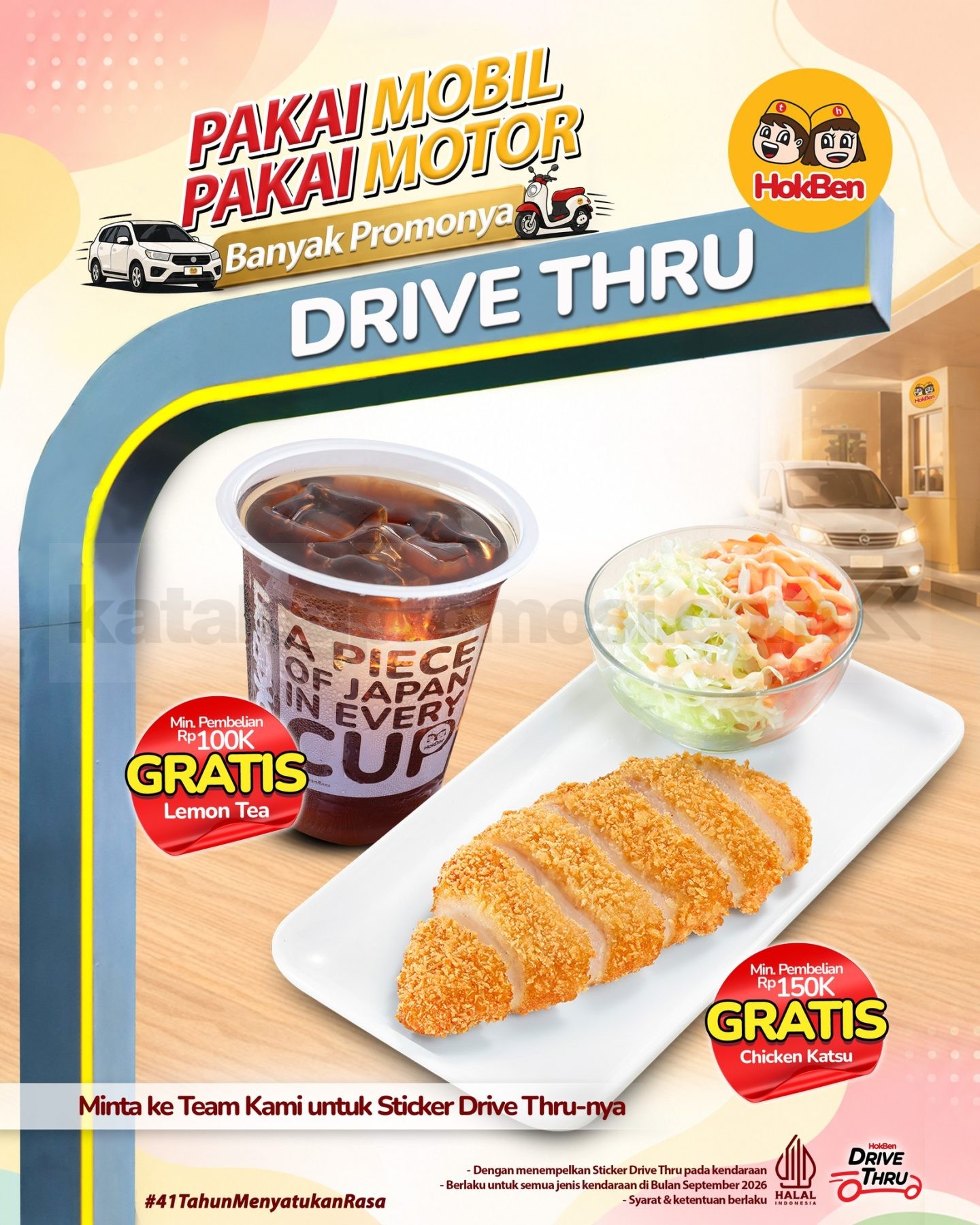 Promo HokBen Drive Thru Gratis Lemon Tea & Chicken Katsu Promo HokBen Drive Thru gratis Lemon Tea dan Chicken Katsu selama September 2026