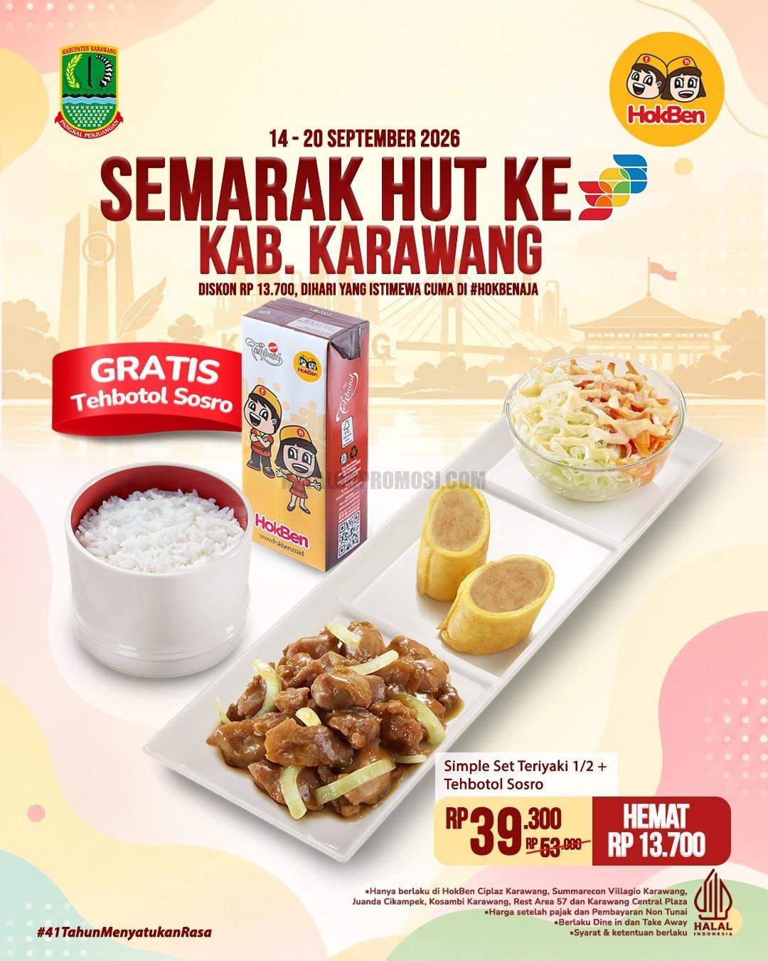 Promo HokBen HUT Karawang Simple Set Teriyaki Rp39.300 Promo HokBen HUT Karawang Simple Set Teriyaki Rp39.300 untuk periode 14β20 September 2026