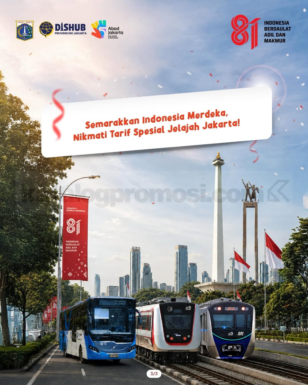 Promo HUT 81 RI Tarif Transjakarta MRT dan LRT Rp 8,-
