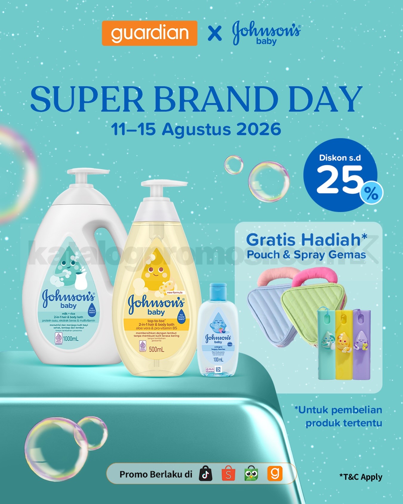 Promo Johnson’s Baby Super Brand Day Diskon hingga 25% Promo Johnson’s Baby Super Brand Day diskon hingga 25% dan gratis pouch serta spray di Guardian.