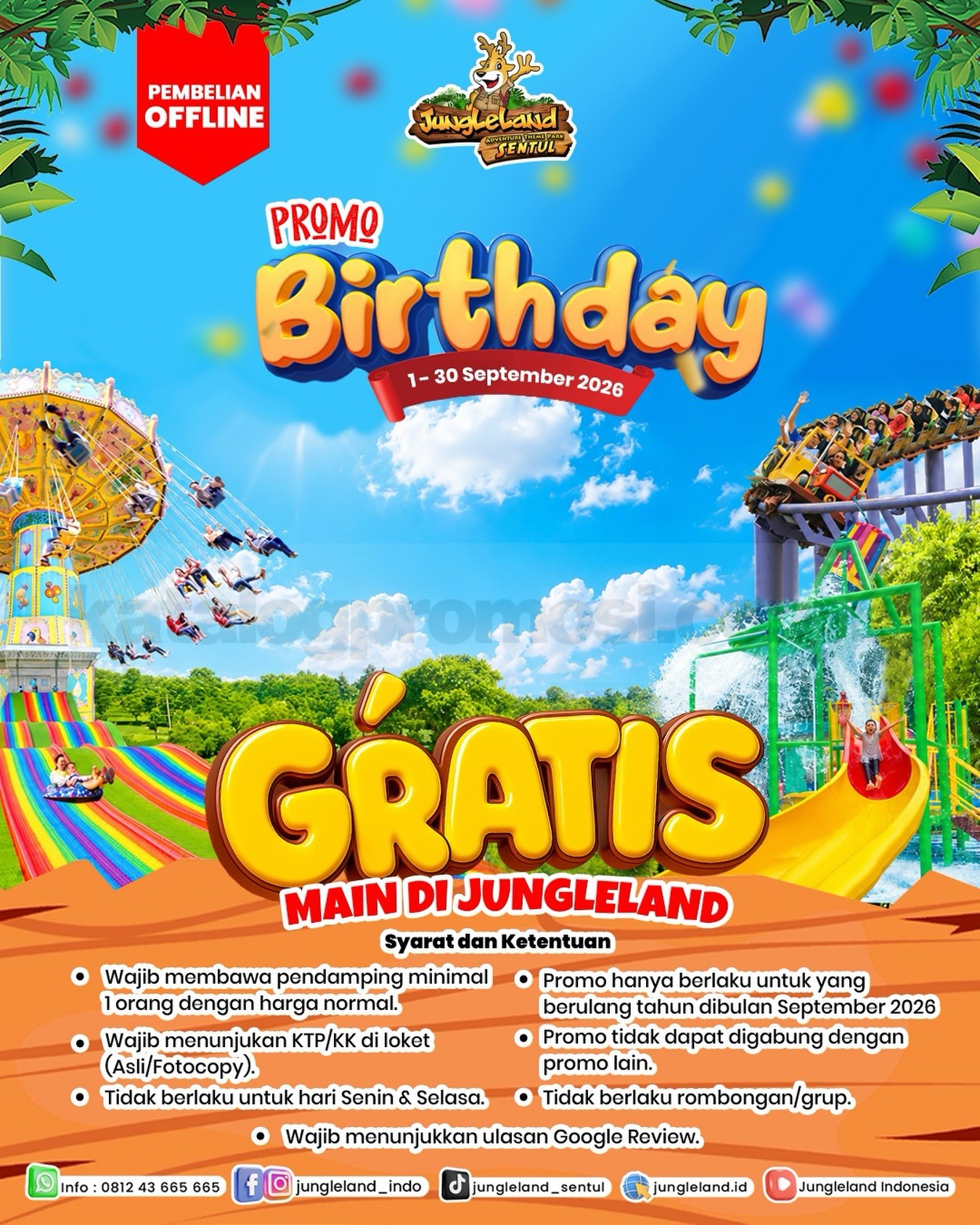 Promo JungleLand Birthday Treats Gratis Tiket Masuk Promo JungleLand Birthday Treats Gratis Tiket Masuk untuk ulang tahun September 2026