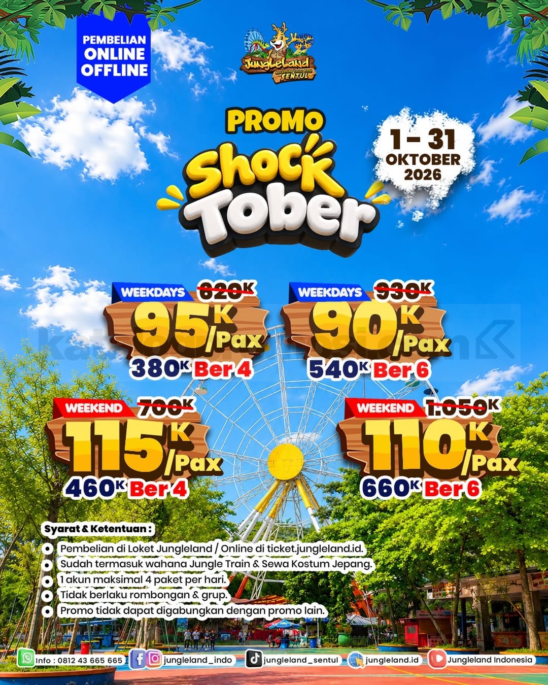 Promo Jungleland Shocktober Tiket Ber4 & Ber6 Mulai Rp90.000 Promo Jungleland Shocktober tiket ber4 dan ber6 mulai Rp90.000 periode Oktober 2026