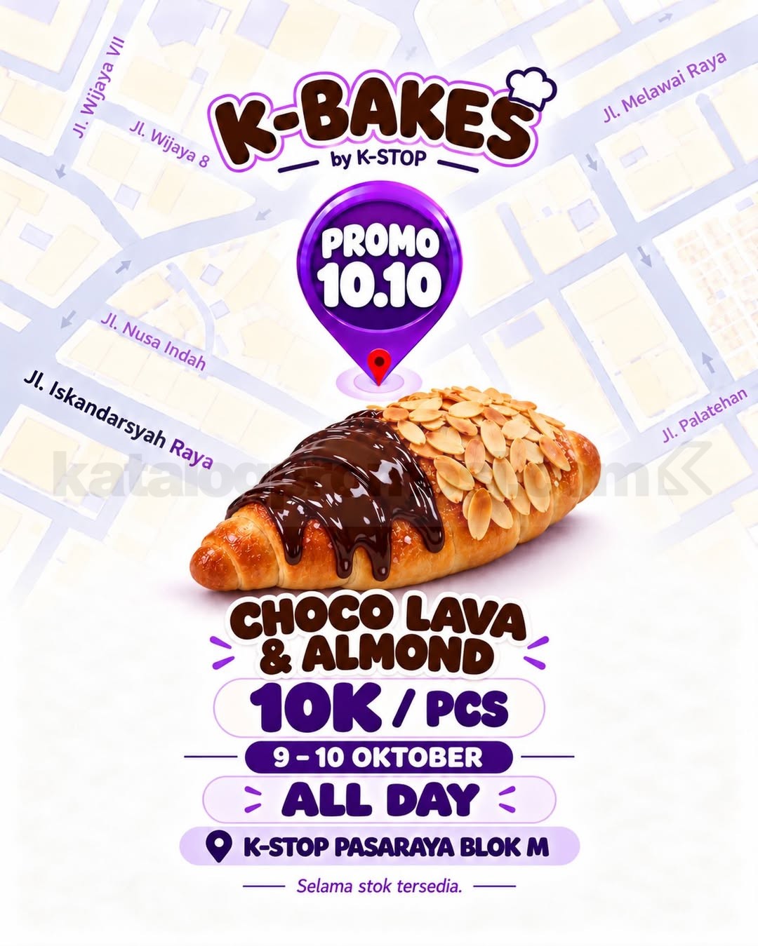 Promo K-STOP 10.10 Salt Bread Rp10.000 Promo K-STOP 10.10 Salt Bread Rp10.000 varian Choco Lava dan Almond di Pasaraya Blok M.