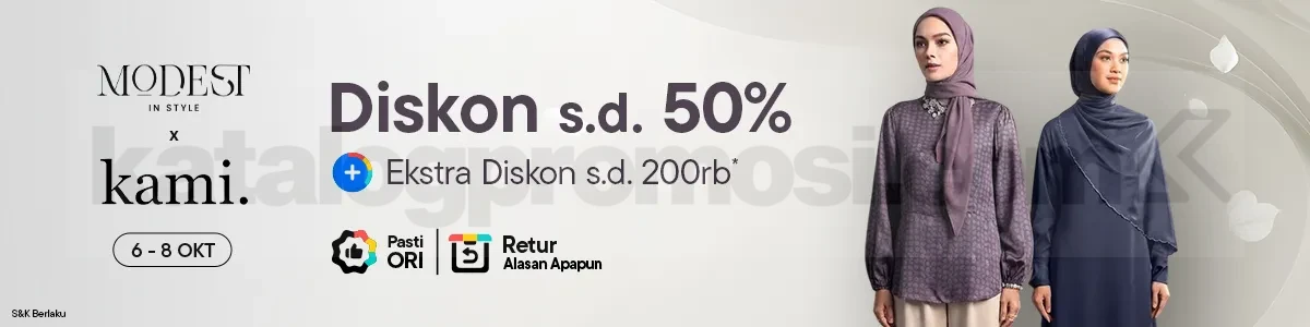 Promo Kami. Modest in Style Diskon hingga 50% Promo Kami. Modest in Style diskon hingga 50% dan voucher hingga Rp200.000 di Blibli