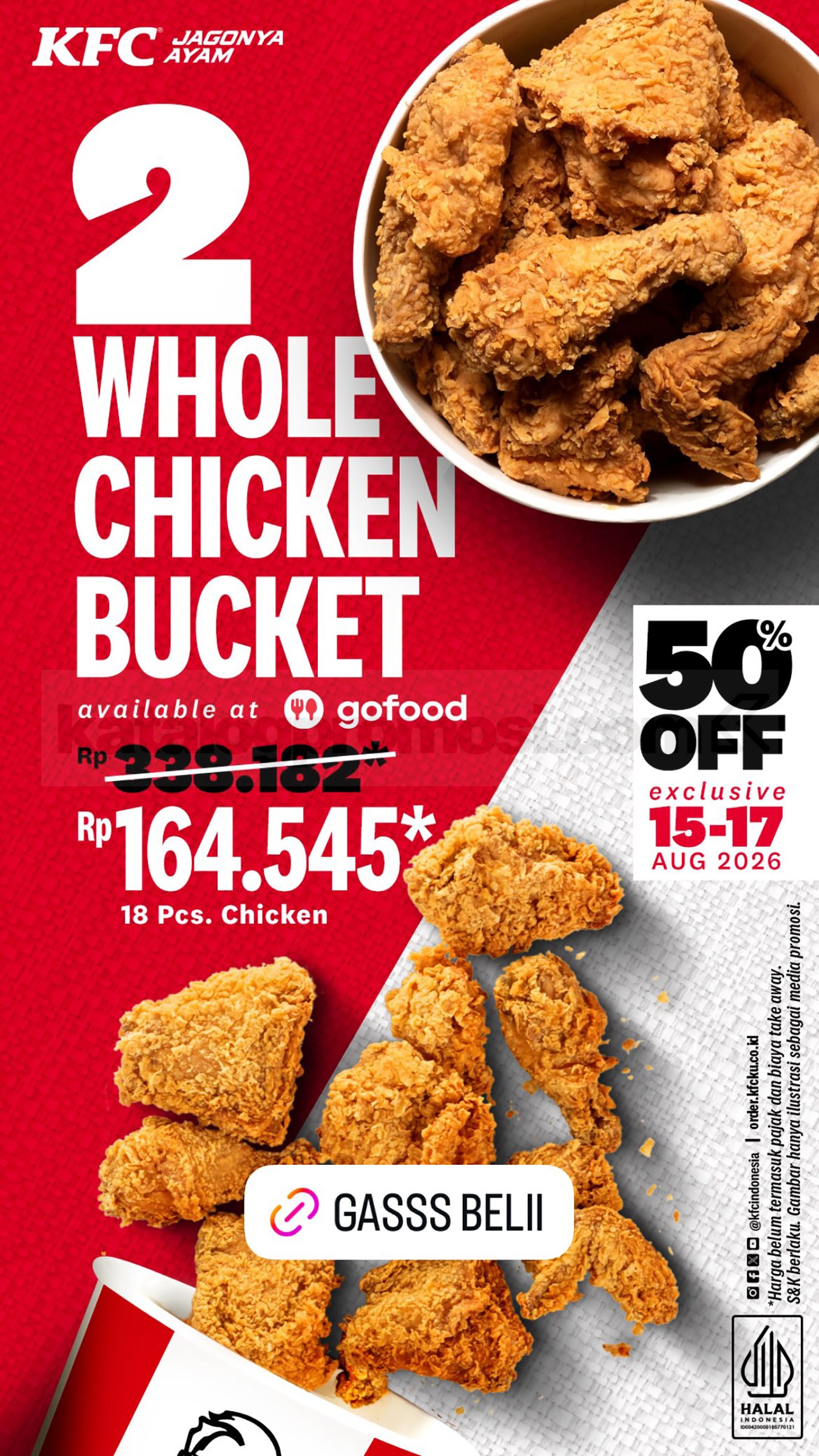 Promo KFC GoFood Merdeka, 2 Whole Bucket Diskon 50%