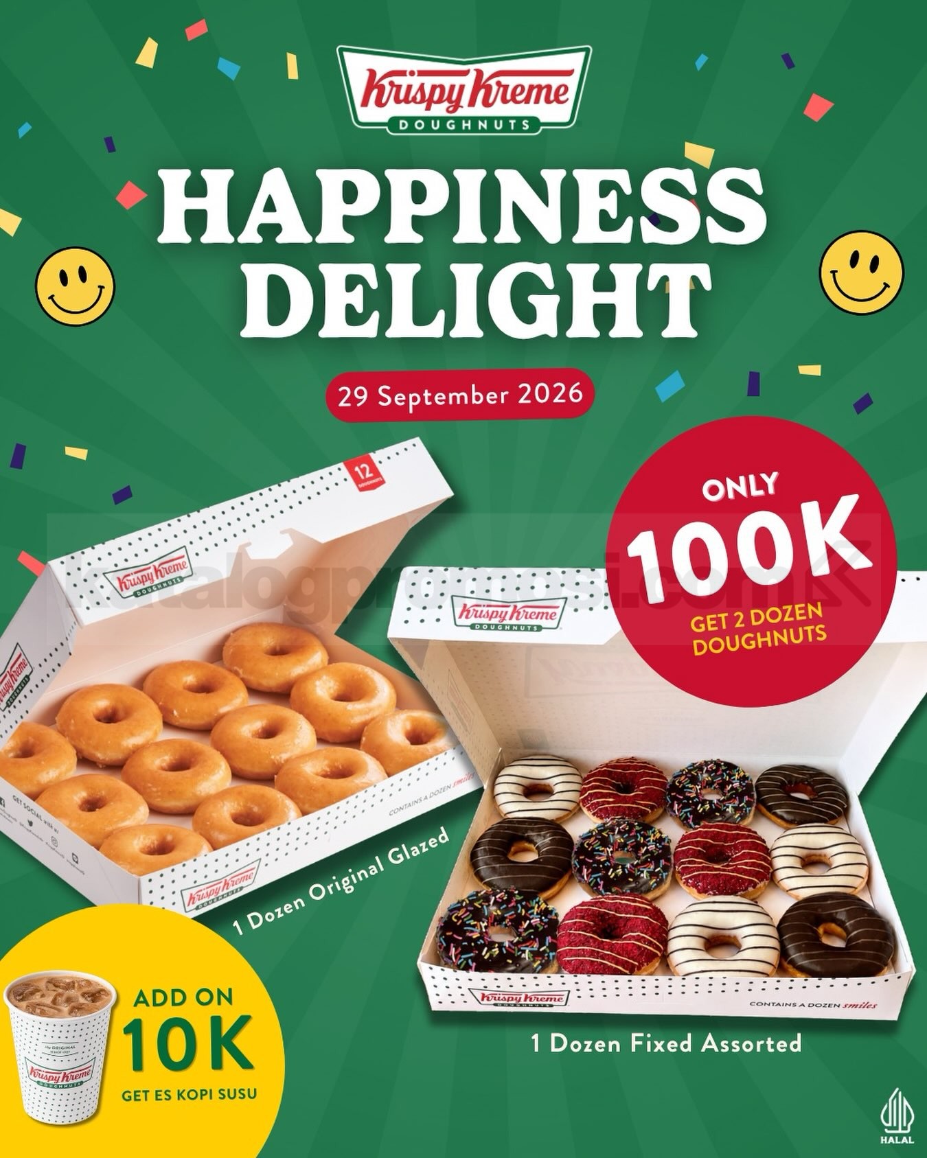 Promo Krispy Kreme Happiness Delight 2 Lusin Rp100.000 Promo Krispy Kreme Happiness Delight 2 Lusin Rp100.000 dengan gratis 1 lusin Original Glazed
