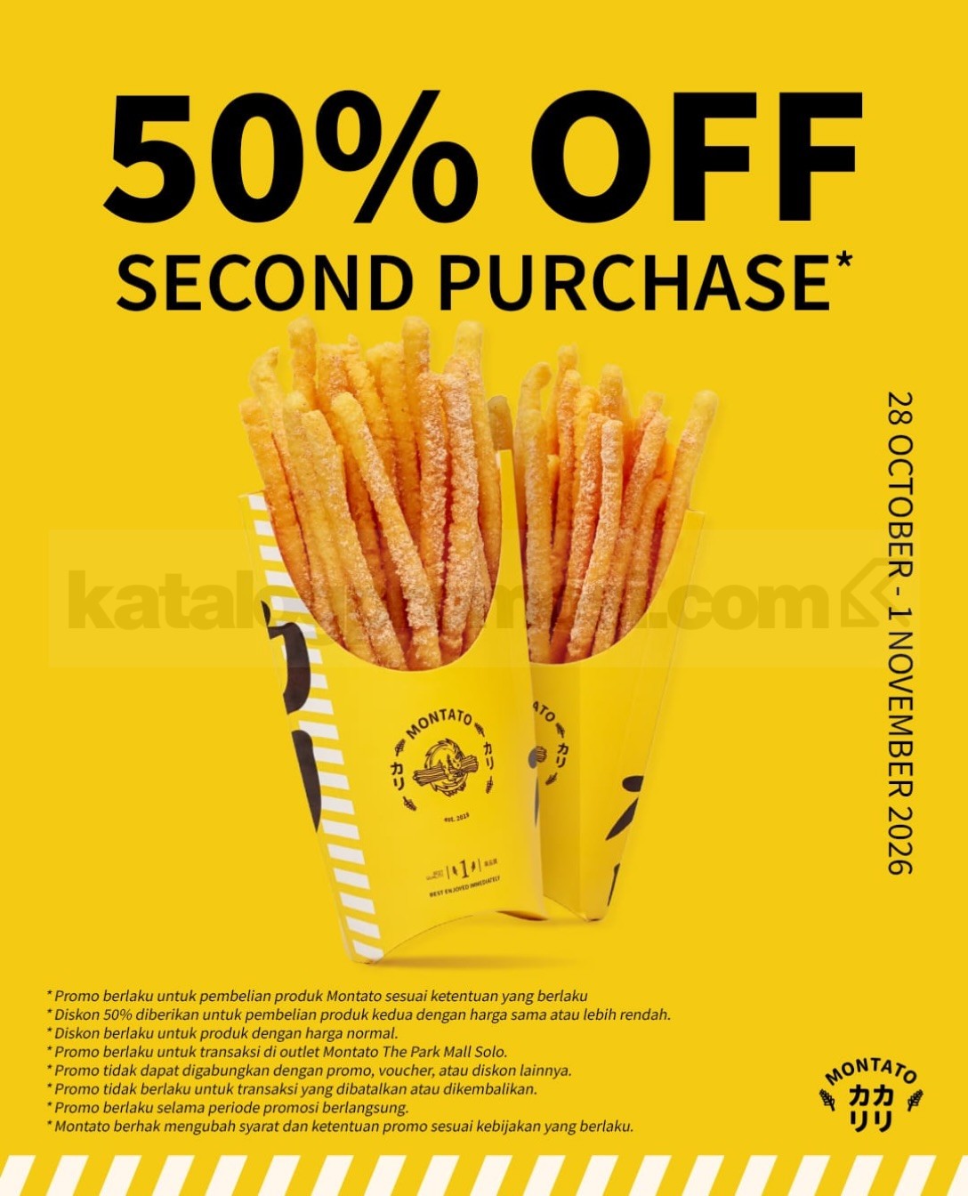 Promo Montato Diskon 50% Pembelian Kedua Promo Montato Diskon 50% Pembelian Kedua pada 28 Oktober–1 November 2026 di The Park Mall Solo.