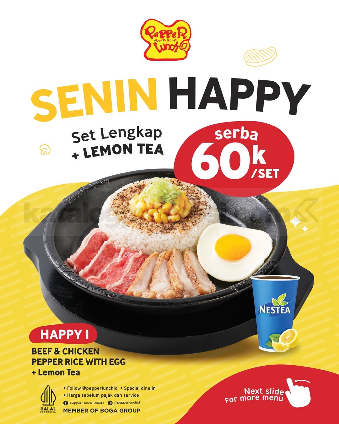 Promo Pepper Lunch Senin Happy Set Menu Rp60.000 Promo Pepper Lunch Senin Happy Set Menu Rp60.000 dengan tiga pilihan set menu dan Lemon Tea