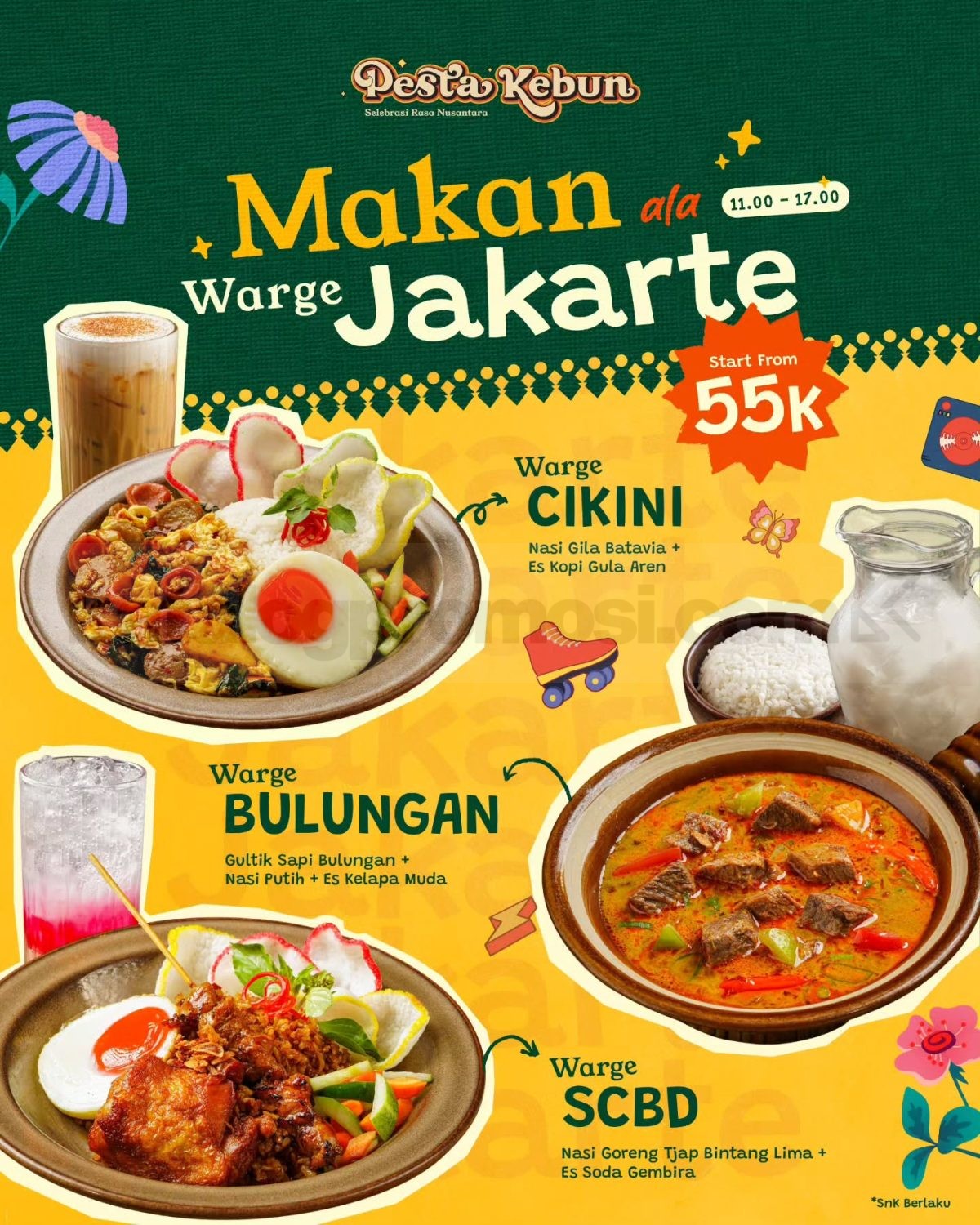 Promo Pesta Kebun Makan ala Warge Jakarte Mulai Rp. 55 Ribu Promo Pesta Kebun Makan ala Warge Jakarte harga mulai Rp. 55 ribu dengan pilihan paket makan siang khas Nusantara.