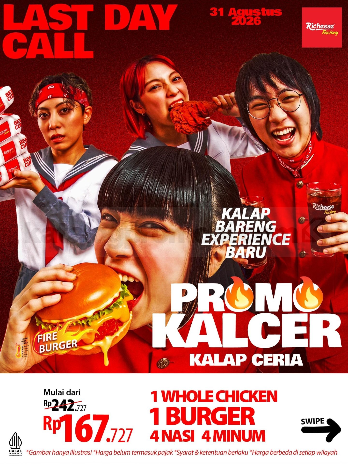 Promo Richeese Factory KALCER Paket Combo Mulai Rp. 167.727 Promo Richeese Factory KALCER Paket Combo Mulai Rp. 167.727 dengan pilihan whole chicken dan burger