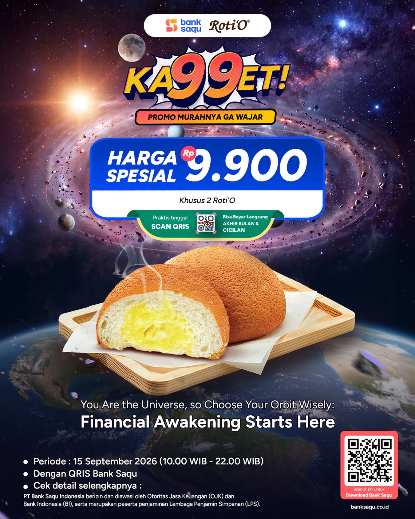 Promo Roti'O Bank Saqu KA99ET 2 Roti Rp9.900 Promo Roti'O Bank Saqu KA99ET 2 Roti Rp9.900 dengan pembayaran QRIS Bank Saqu