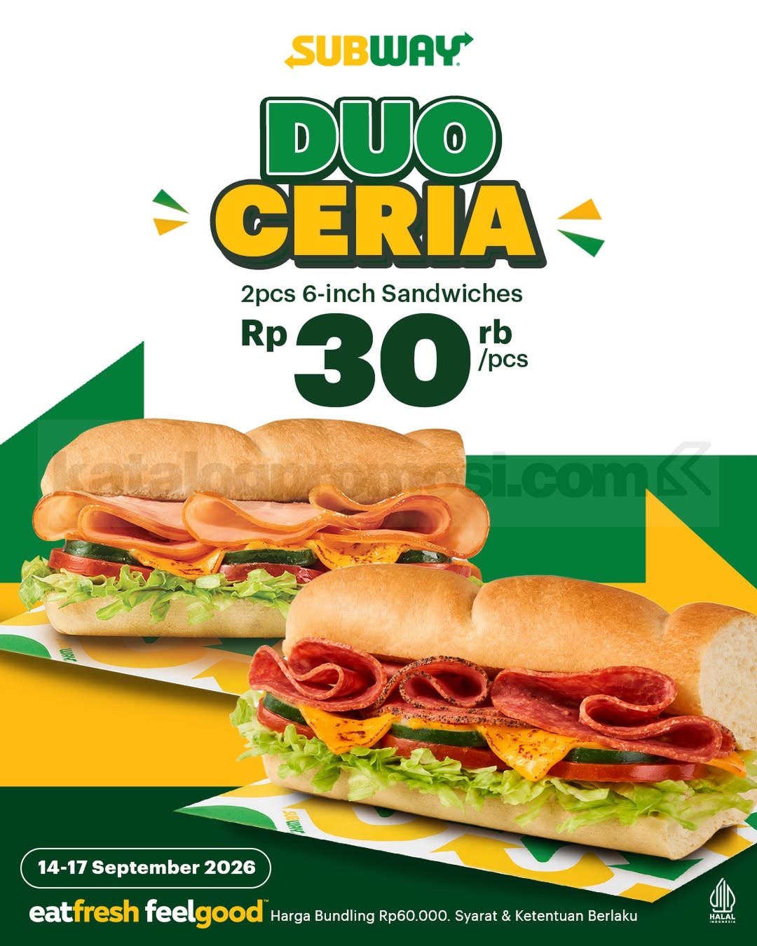Promo Subway Duo Ceria 2 Sandwich Rp60.000