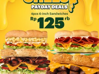 Promo Subway Payday Deals 4 sandwich 6-inch Rp125.000 pada 25–27 September 2026