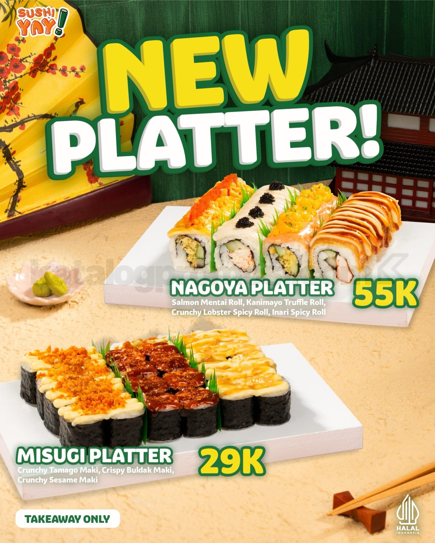 Promo Sushi Yay NEW! Misugi & Nagoya Platter mulai Rp29.000 Promo Sushi Yay Misugi & Nagoya Platter mulai Rp29.000 untuk takeaway di seluruh outlet